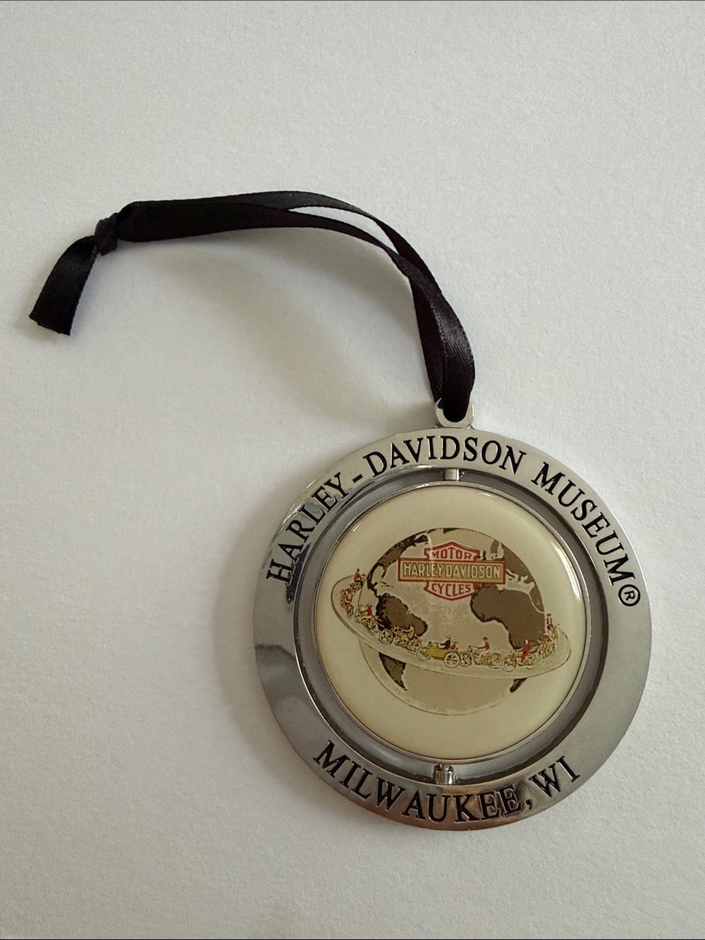 Harley-Davidson Museum Ornament — Silver and Black with Cream Insert